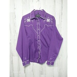 White Horse Women's Large Purple Pearl Snap Embroidered Western Shirt